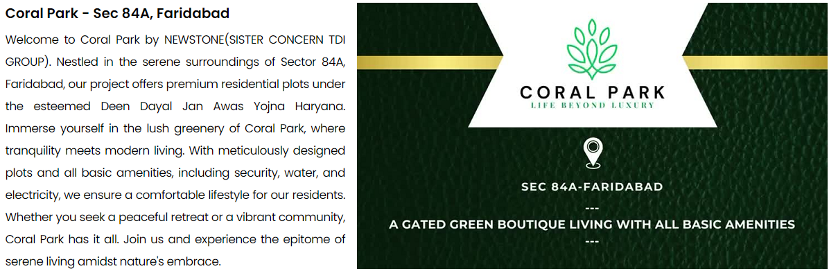 TDI Coral Park Sector 84A Faridabad
